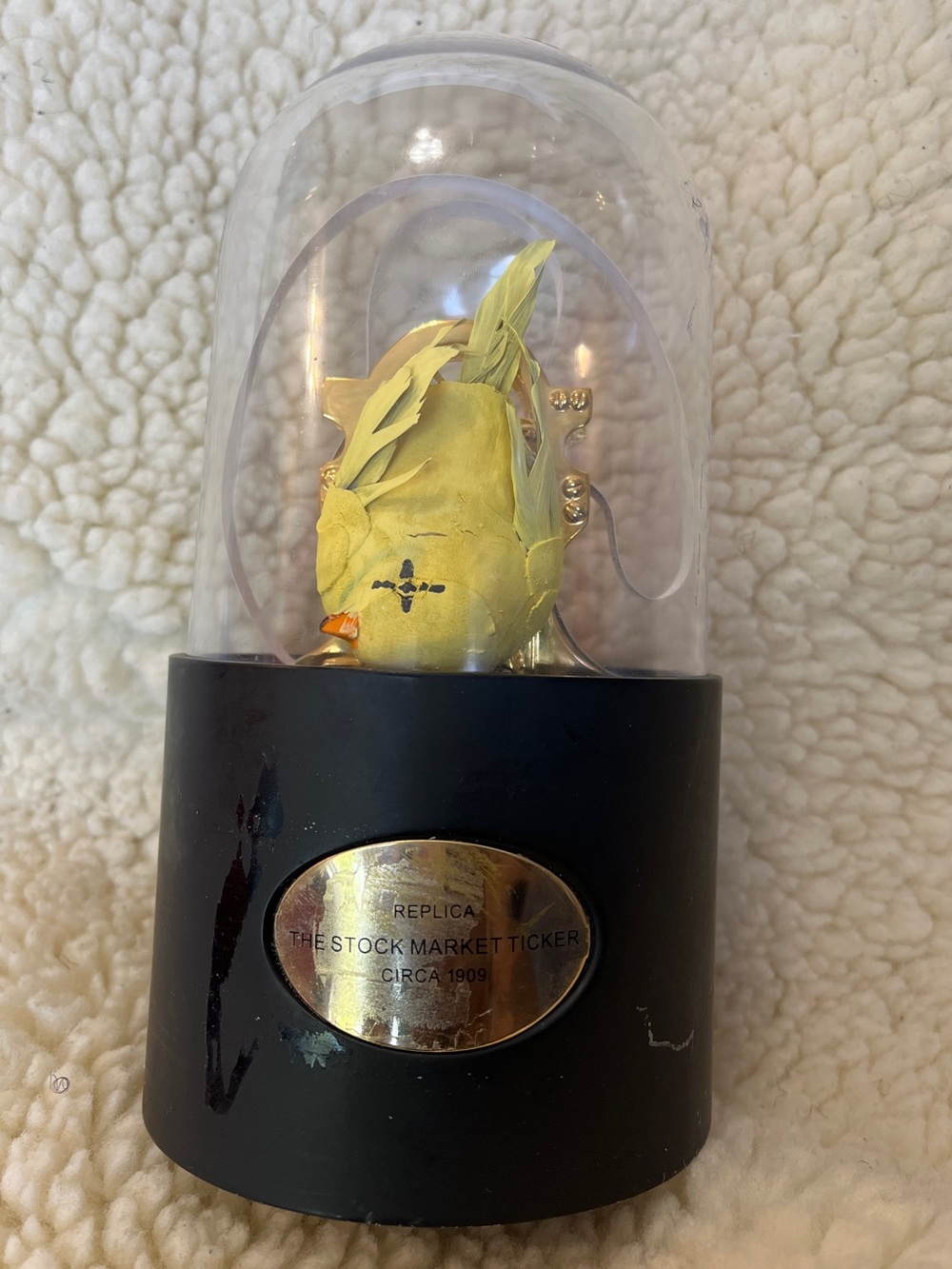 Replica Stock Market Ticker Circa 1909 Dome w Decorative Yellow Bird